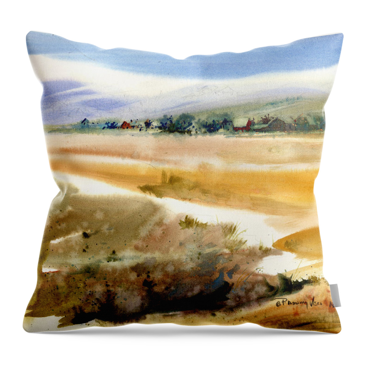 Visco Throw Pillow featuring the painting Marshy Shores of Cape Cod by P Anthony Visco