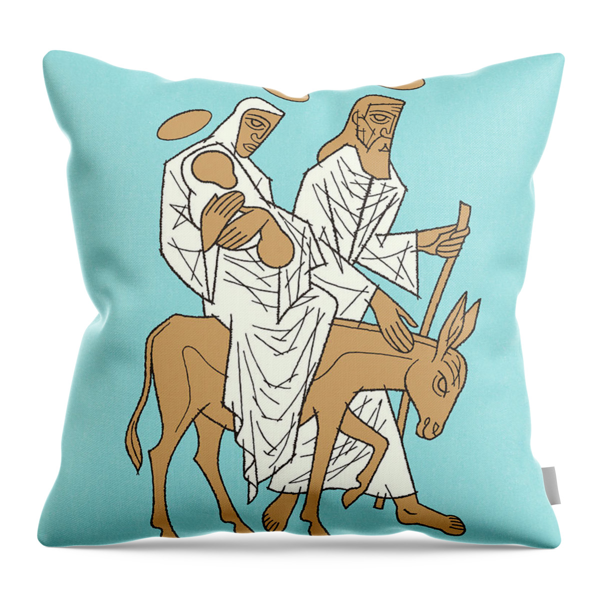 Adult Throw Pillow featuring the drawing Mary Riding on a Donkey with Jesus and Joseph by CSA Images