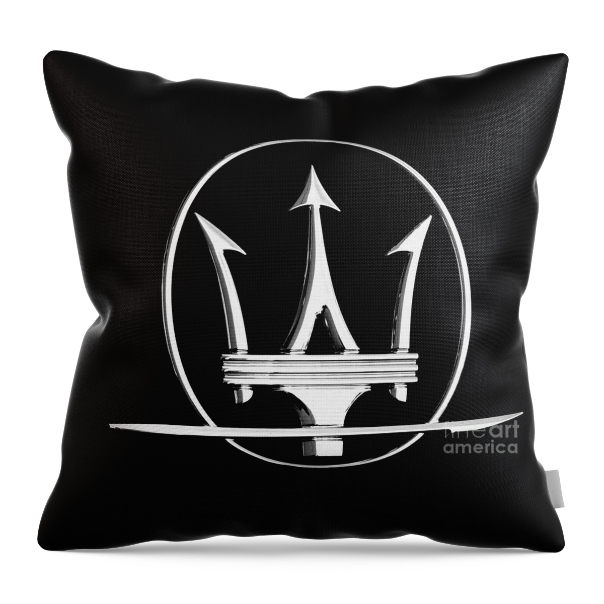 Maserati Throw Pillow featuring the photograph Maserati's Trident badge by Stefano Senise