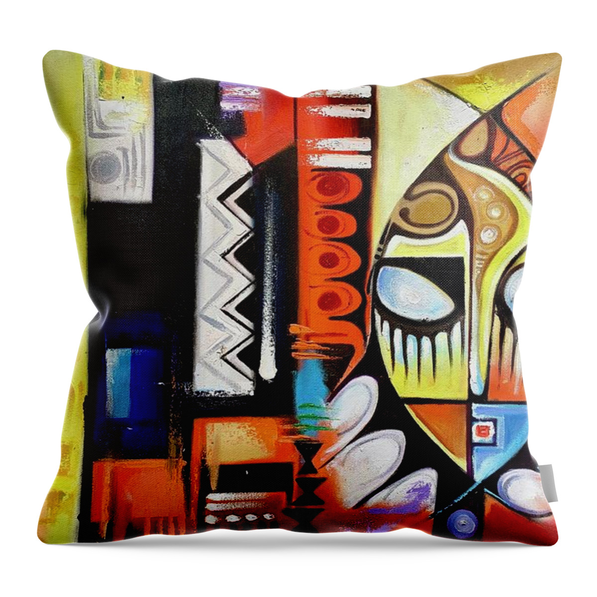 Africa Throw Pillow featuring the painting Mask Portrait by Olumide Egunlae