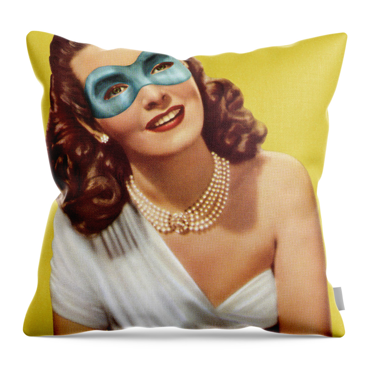 Accessories Throw Pillow featuring the drawing Masked Woman in White Dress by CSA Images