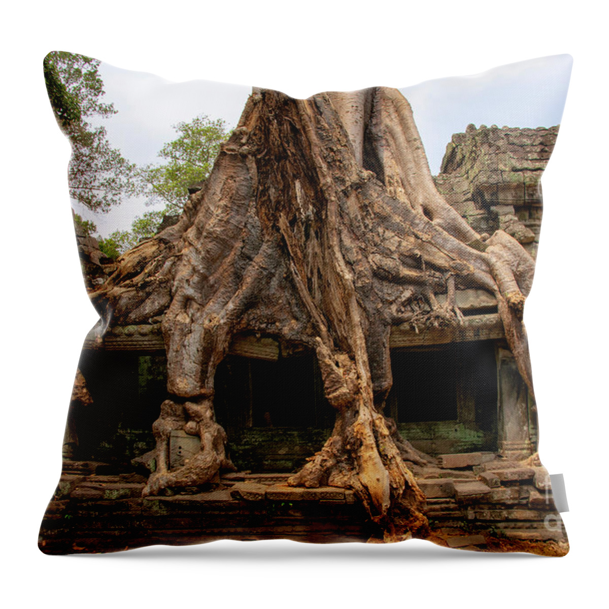 Preah Khan Temple Throw Pillow featuring the photograph Massive Tree Roots at Preah Khan Temple by Bob Phillips