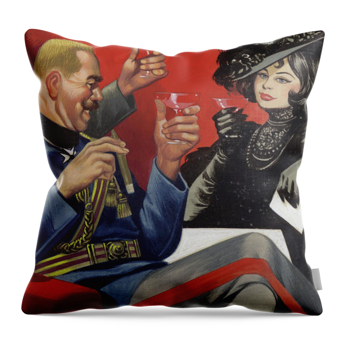 Mata Throw Pillow featuring the painting Mata Hari With Friends Among The German High Command by Ron Embleton