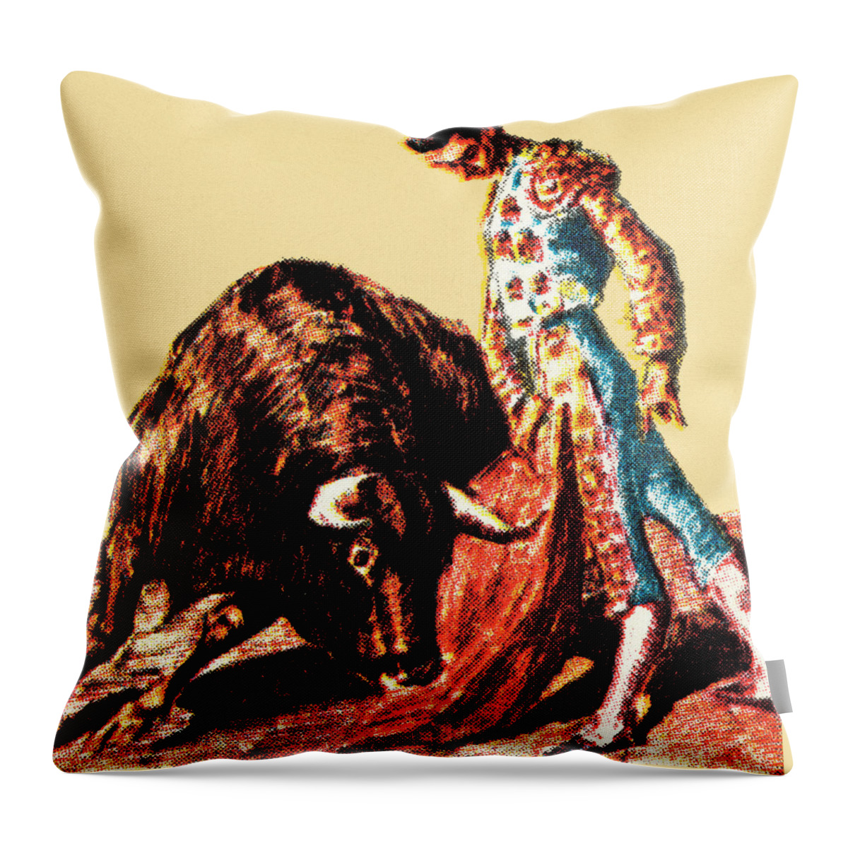 Apparel Throw Pillow featuring the drawing Matador and bull by CSA Images