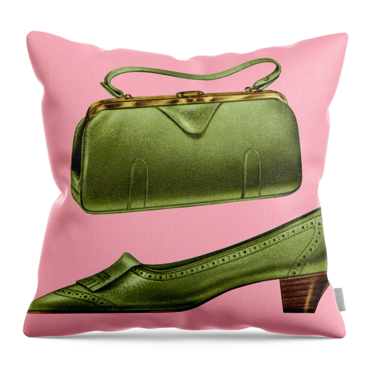 Accessories Throw Pillow featuring the drawing Matching Green Pumps and Handbag by CSA Images