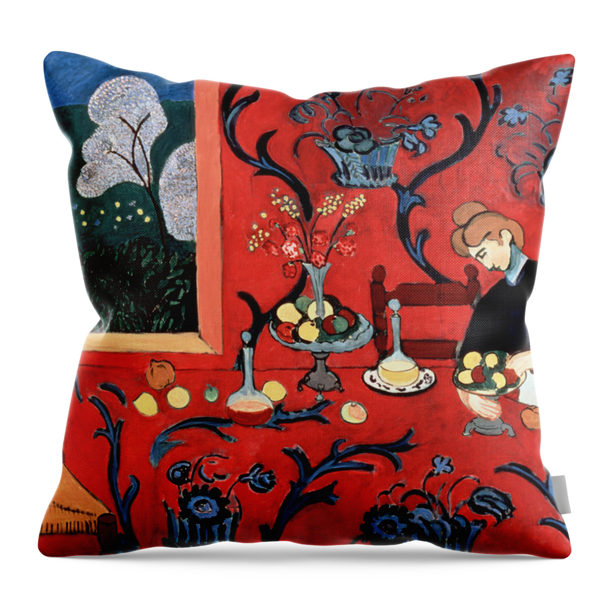 Art Of Hermitage Museum Throw Pillow featuring the painting Matisse, Henri - The Red Room Harmony in Red by Hermitage Museum