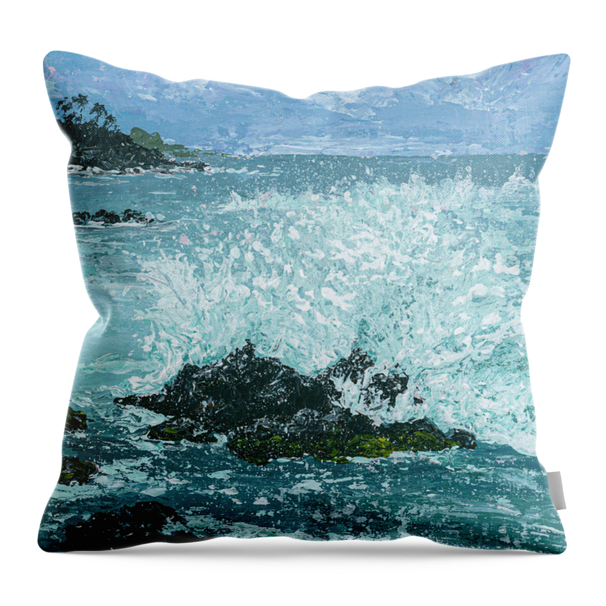Seascape Throw Pillow featuring the painting Maui Waves by Darice Machel McGuire