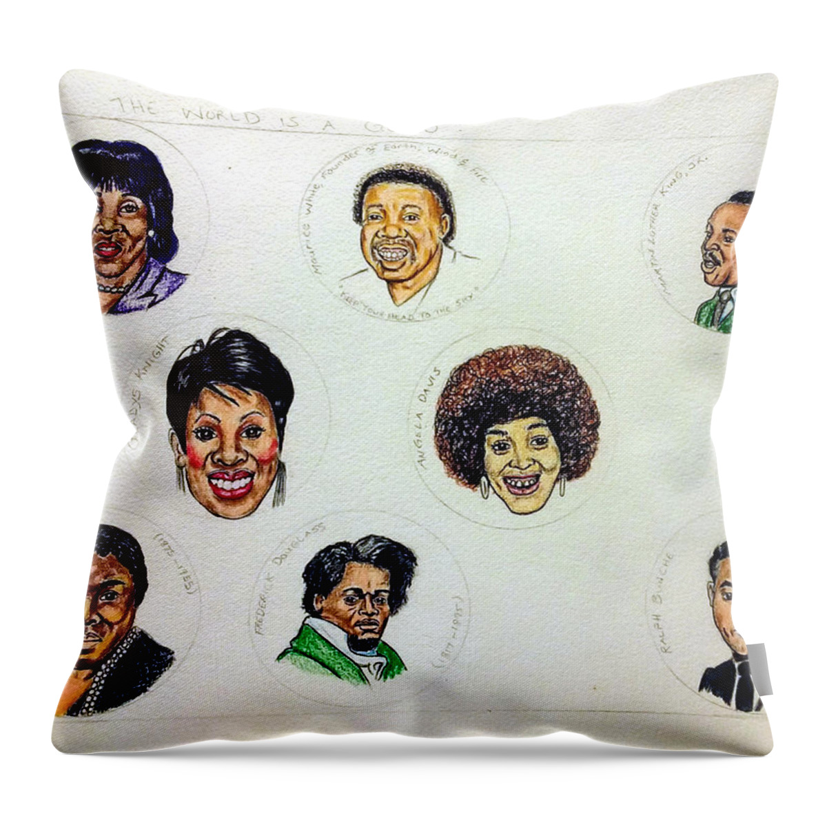 Black Art Throw Pillow featuring the drawing Maxine, Maurice, Martin, Gladys, Angela, Mary, Frederick, and Ralph by Joedee