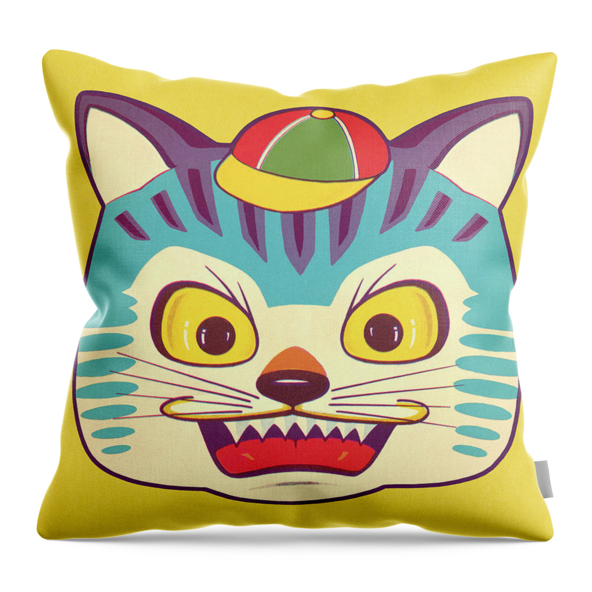 Accessories Throw Pillow featuring the drawing Mean Cat Wearing Hat by CSA Images