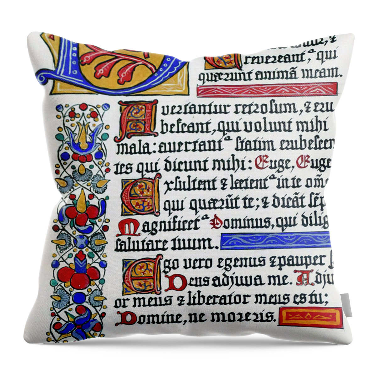 Croatia Throw Pillow featuring the photograph Medieval illuminated manuscript calligraphy in Stari Grad, by Steve Estvanik