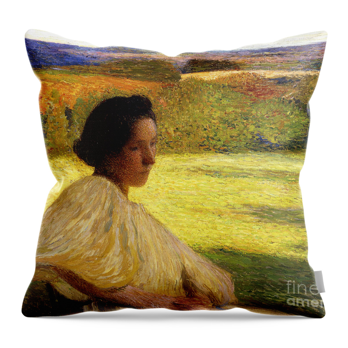 Calm Throw Pillow featuring the painting Meditation, 1896 by Henri Martin