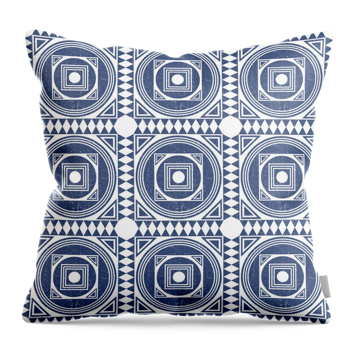 Mediterranean Pattern Throw Pillow featuring the mixed media Mediterranean Pattern 1 - Tile Pattern Designs - Geometric - Blue - Ceramic Tile - Surface Pattern by Studio Grafiikka