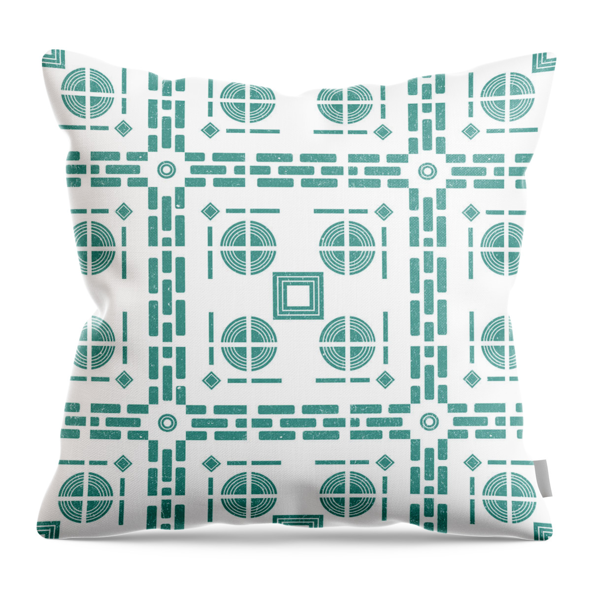 Mediterranean Pattern Throw Pillow featuring the mixed media Mediterranean Pattern 5 - Tile Pattern Designs - Geometric - Blue - Ceramic Tile - Surface Pattern by Studio Grafiikka