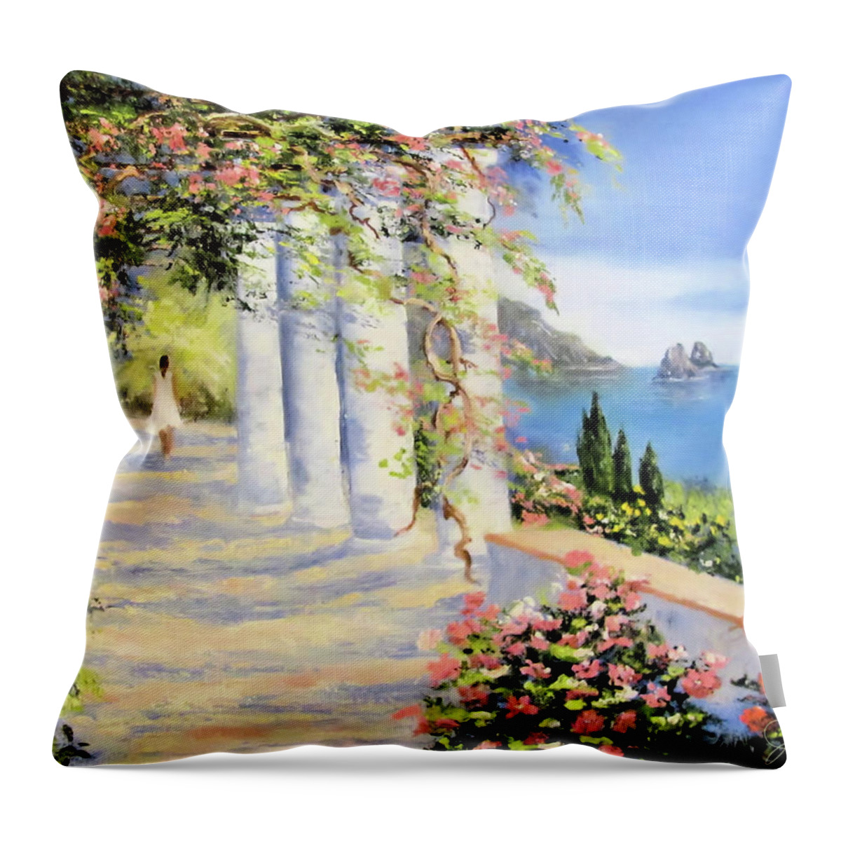 Flowers Throw Pillow featuring the painting Mediterranean Stroll by Joel Smith