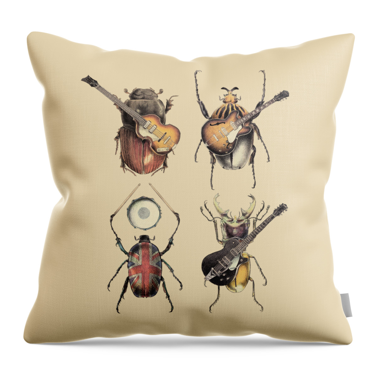 Beetles Throw Pillow featuring the digital art Meet the Beetles by Eric Fan