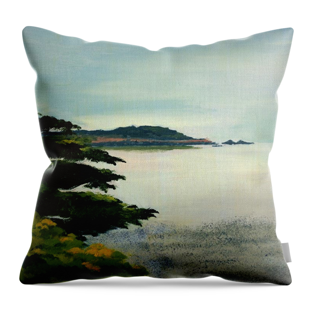 Mendocino Throw Pillow featuring the painting Mendocino Coast Serenity by Arthur Stauder