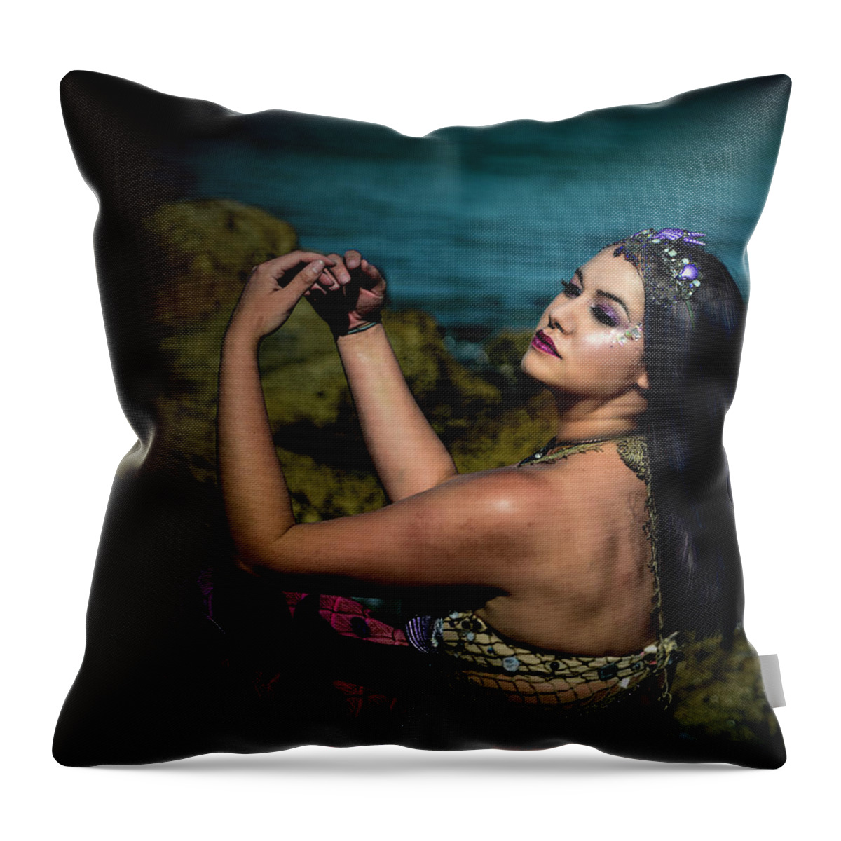 Mermaid Throw Pillow featuring the photograph Mermaid Posing 2 by Keith Lovejoy