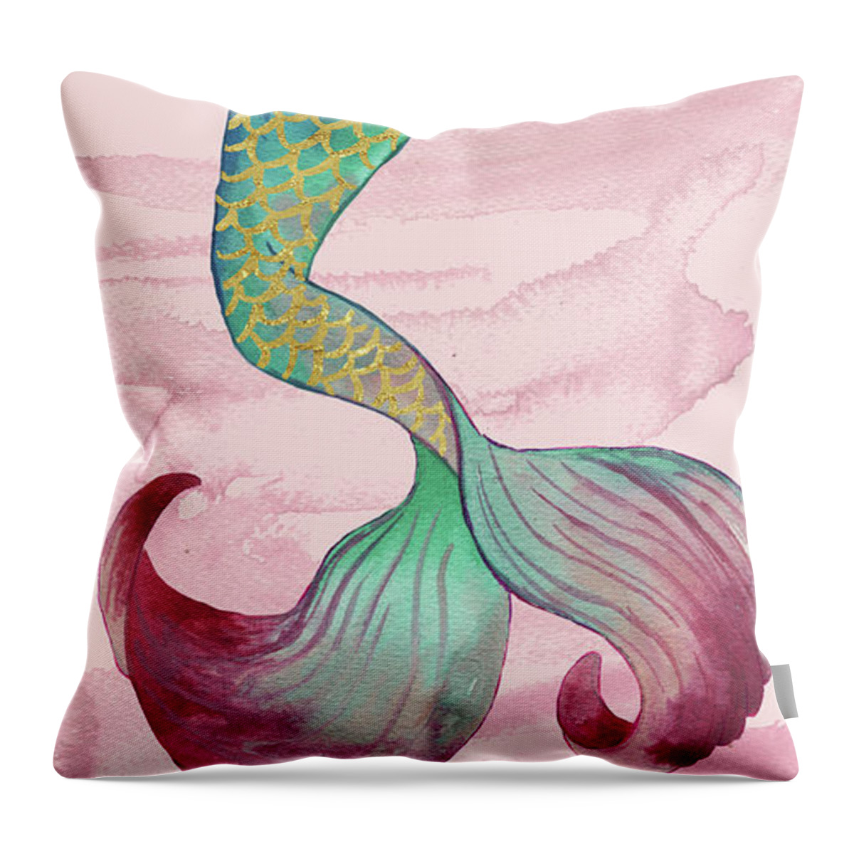Mermaid Throw Pillow featuring the mixed media Mermaid Tales II by Elizabeth Medley