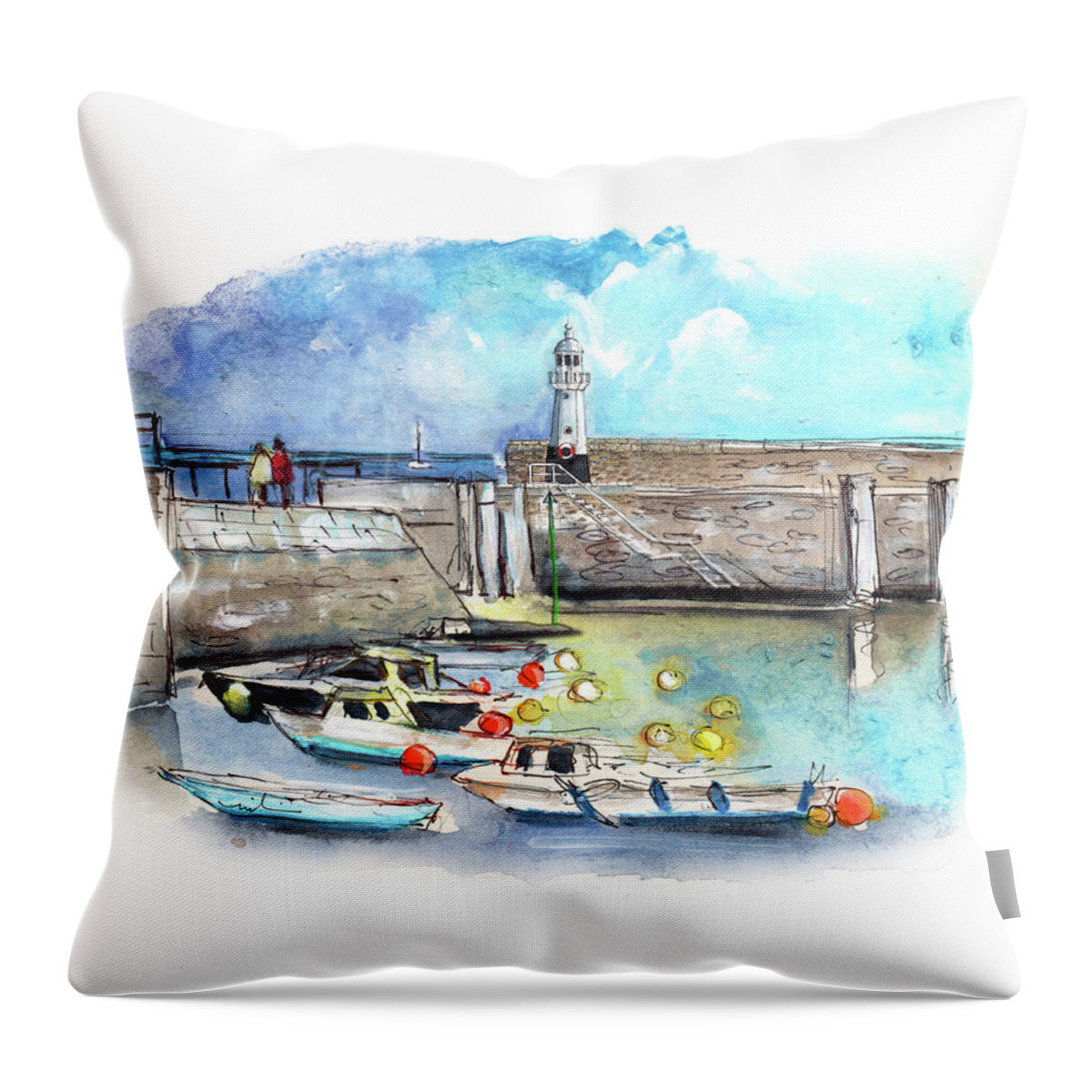 Travel Throw Pillow featuring the painting Mevagissey 01 by Miki De Goodaboom