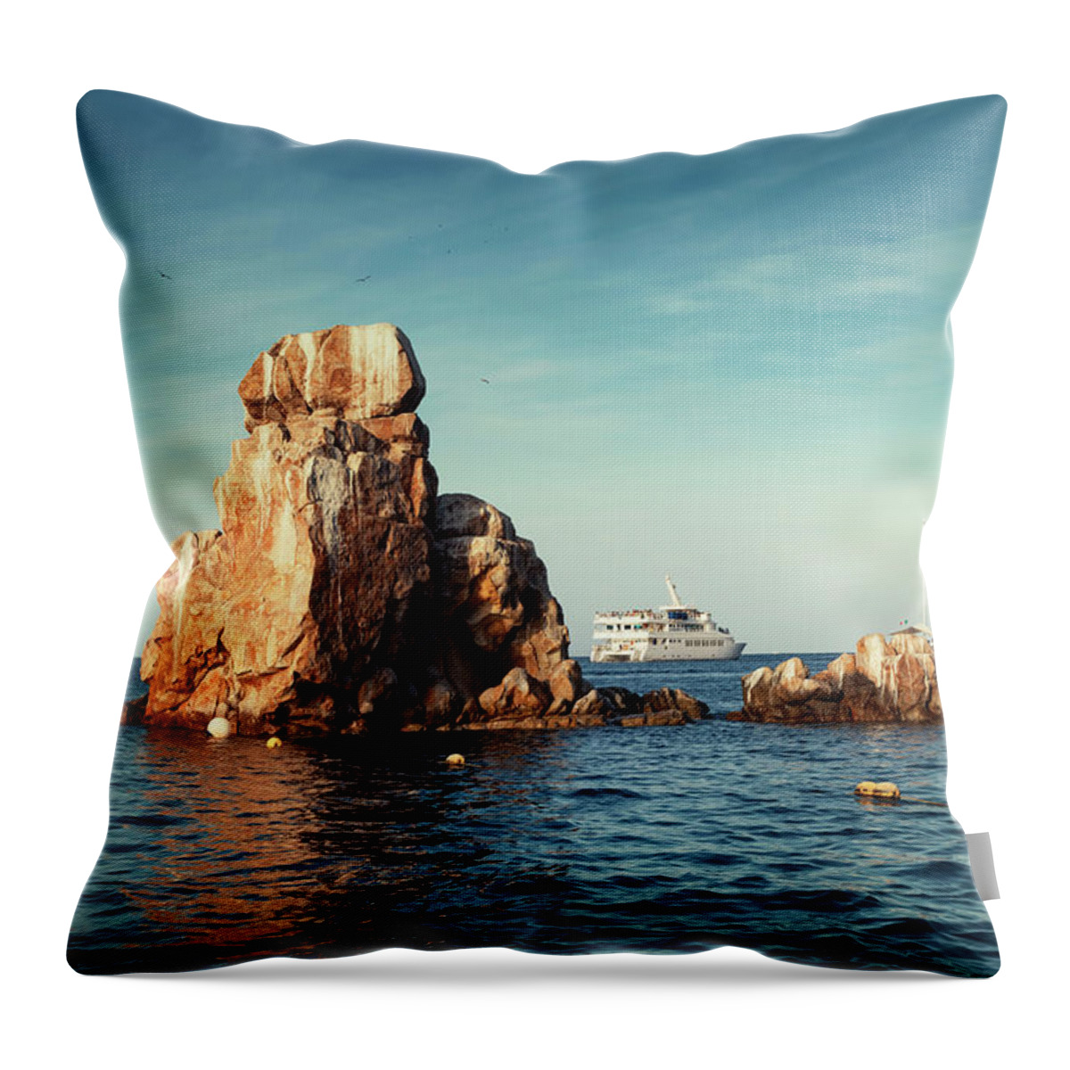 Estock Throw Pillow featuring the digital art Mexico, Baja California Sur, Cabo San Lucas, Pelican Rock by Claudia Uripos