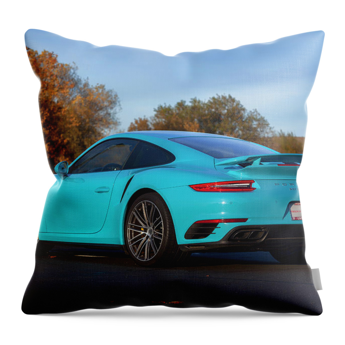 Cars Throw Pillow featuring the photograph #Miami #Blue #Porsche 911 #Turbo S #Print by ItzKirb Photography