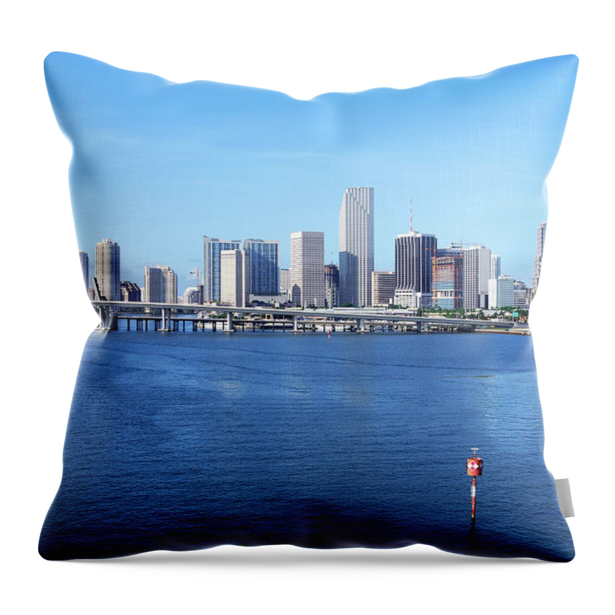 Built Structure Throw Pillow featuring the photograph Miami Skyline by Chang