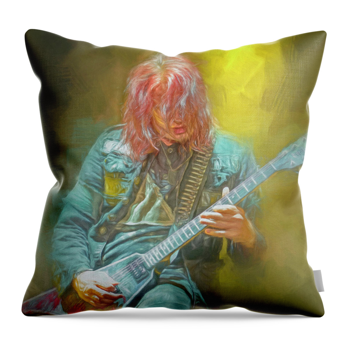 Michael Amott Throw Pillow featuring the mixed media Michael Amott Arch Enemy by Mal Bray