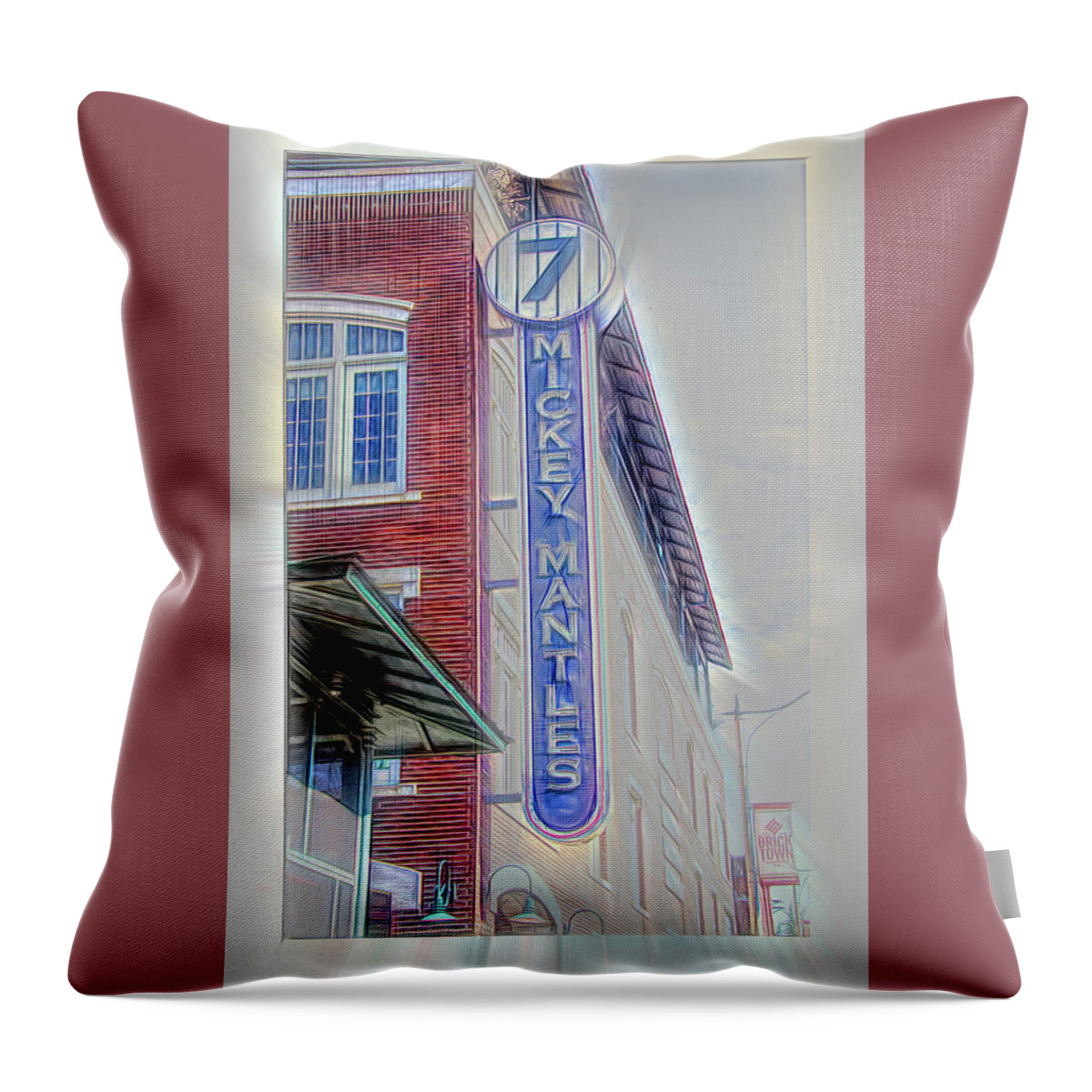 Debra Martz Throw Pillow featuring the photograph Mickey Mantles - Brick Town - O K C by Debra Martz