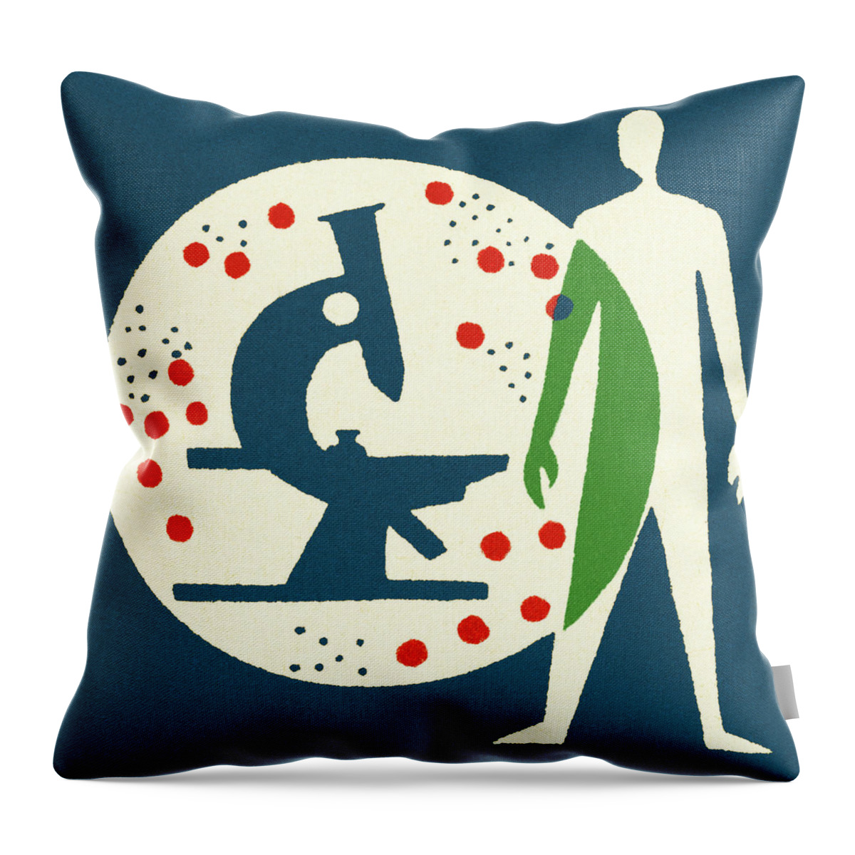 Biology Throw Pillow featuring the drawing Microscope and Person by CSA Images