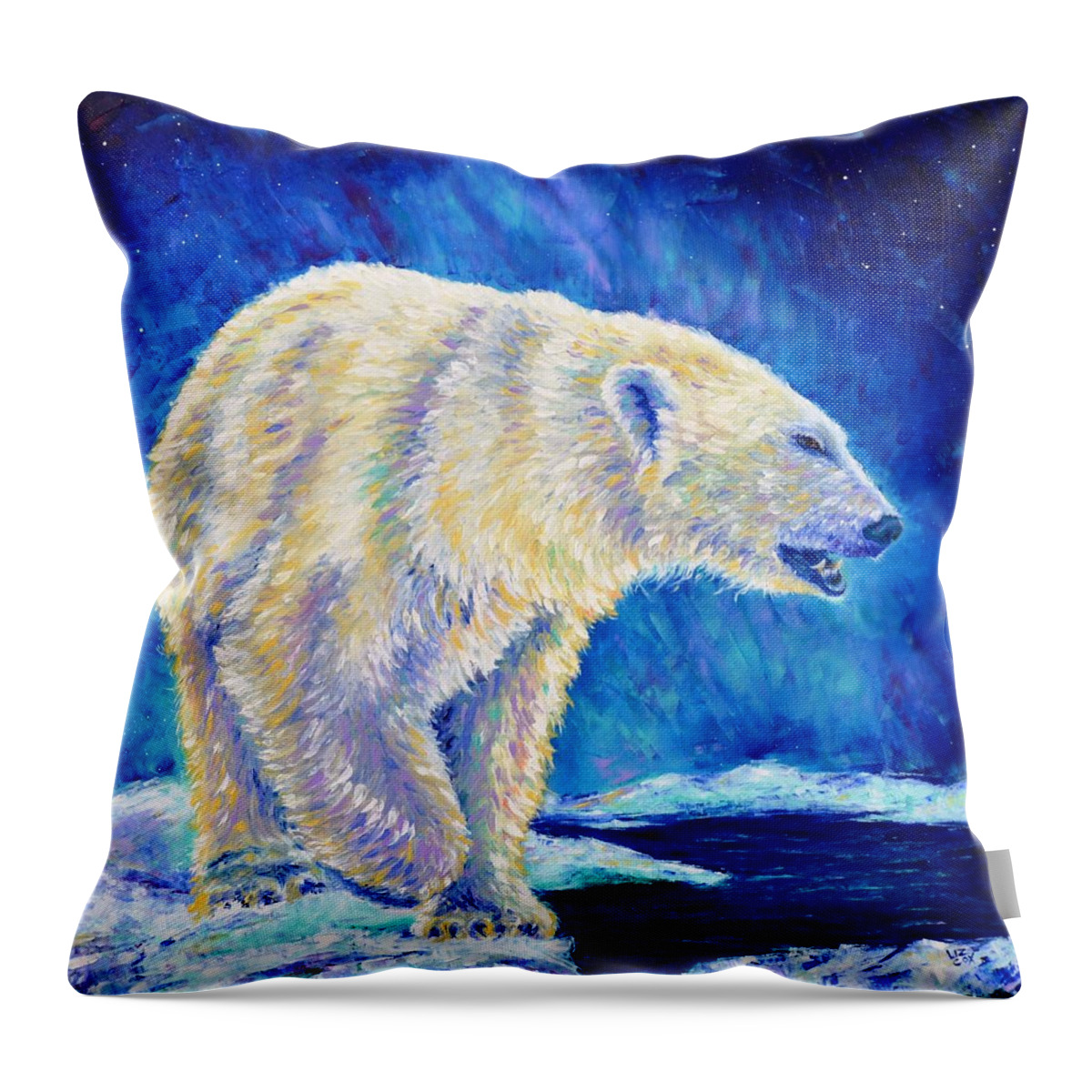 Polar Bears Throw Pillow featuring the painting Midnight Crossing by Elizabeth Cox