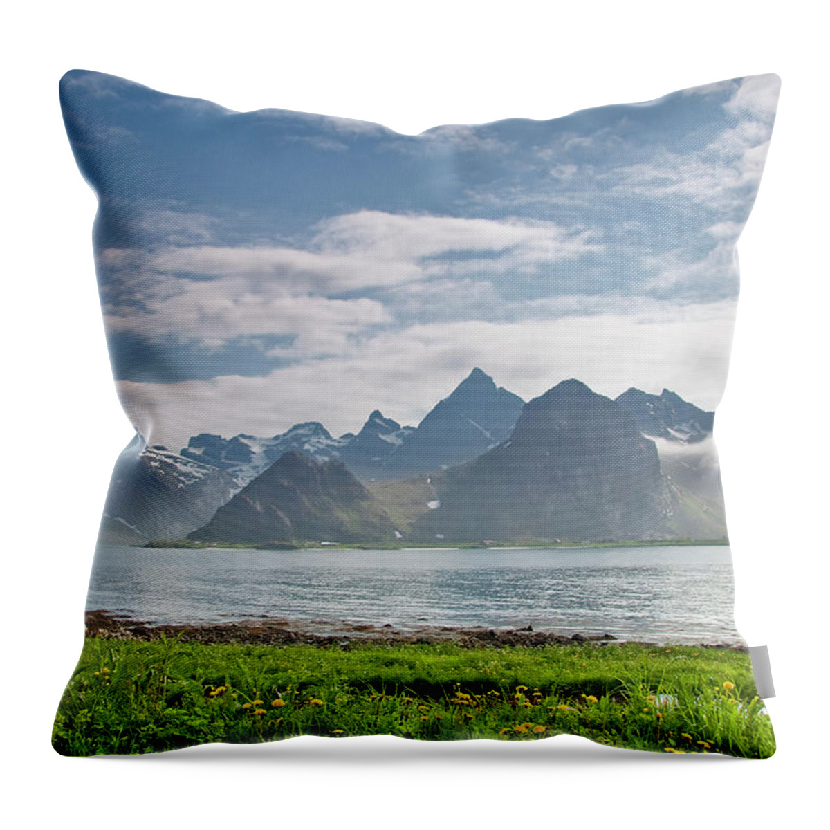 Scenics Throw Pillow featuring the photograph Mighty Mountains Of Lofoten Islands by Harri Jarvelainen Photography