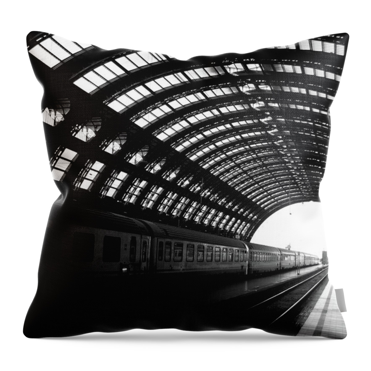Arch Throw Pillow featuring the photograph Milan Central Train Station With by Anzeletti