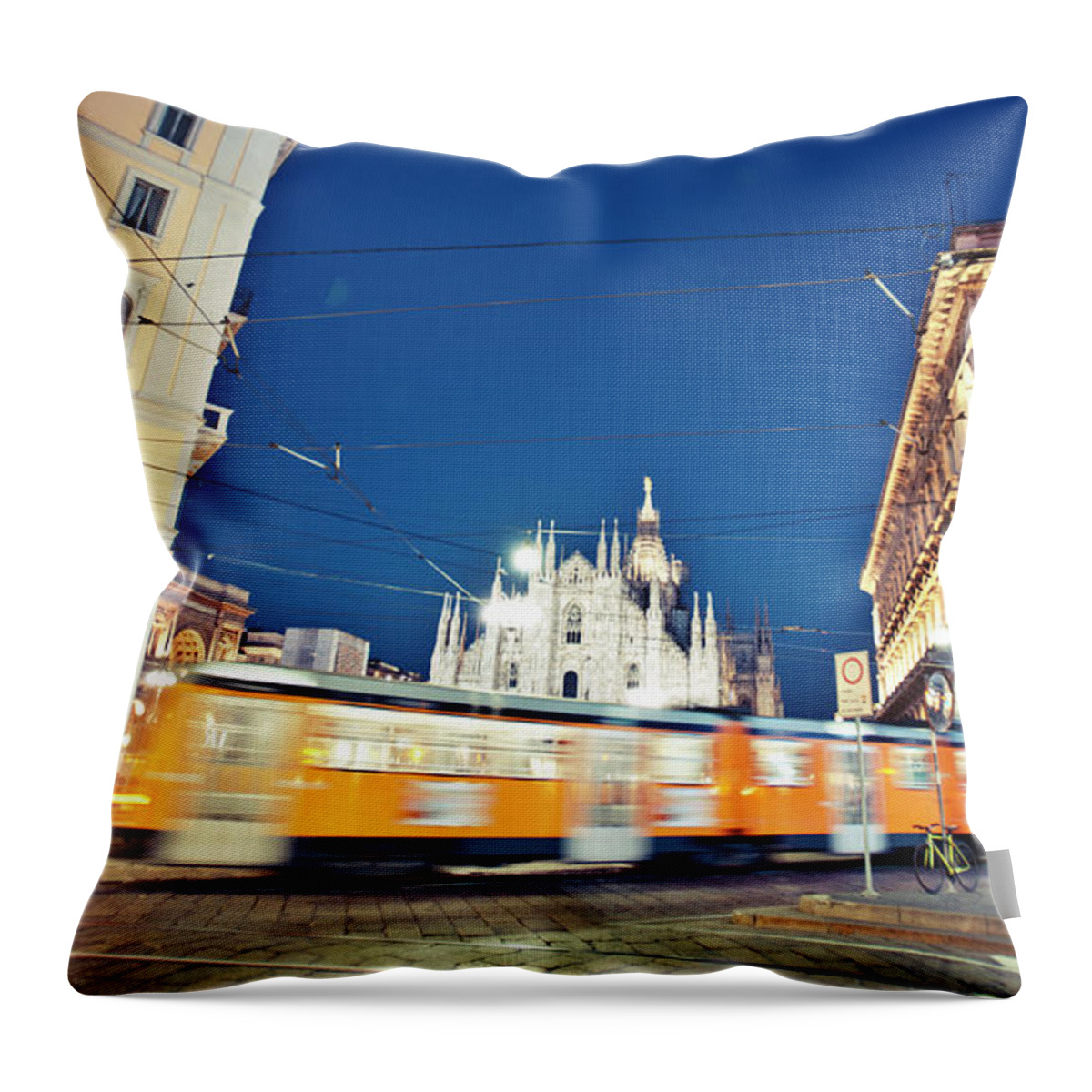 Blurred Motion Throw Pillow featuring the photograph Milan Tram In Motion by Peeterv