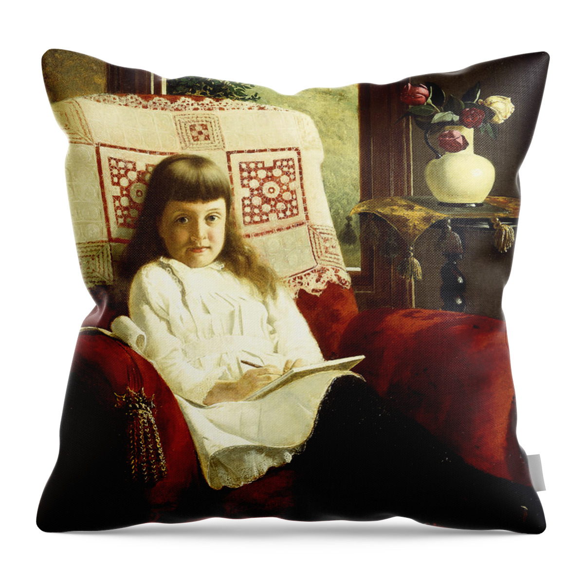 Wood (material) Throw Pillow featuring the painting Mildred Wallace As A Young Girl by Thomas Waterman Wood