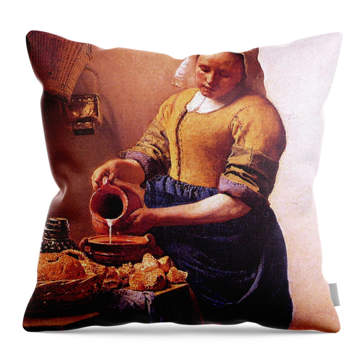 Renaissance Throw Pillow featuring the painting Milk maid by Johannes Vermeer
