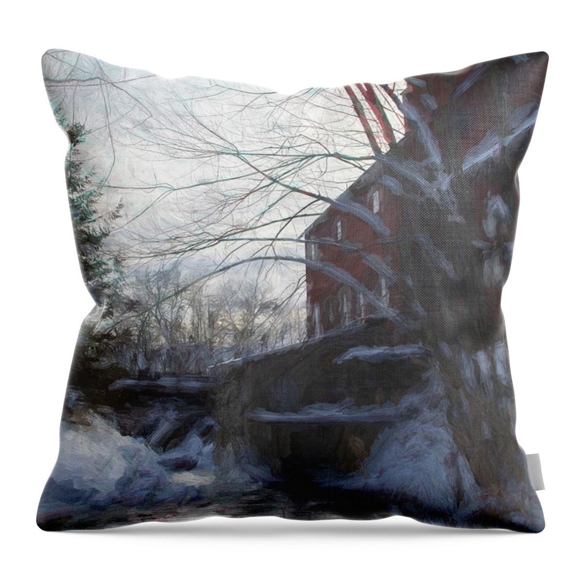 New England Mill Throw Pillow featuring the photograph Mill on Brown River in Jericho Vermont by Jeff Folger