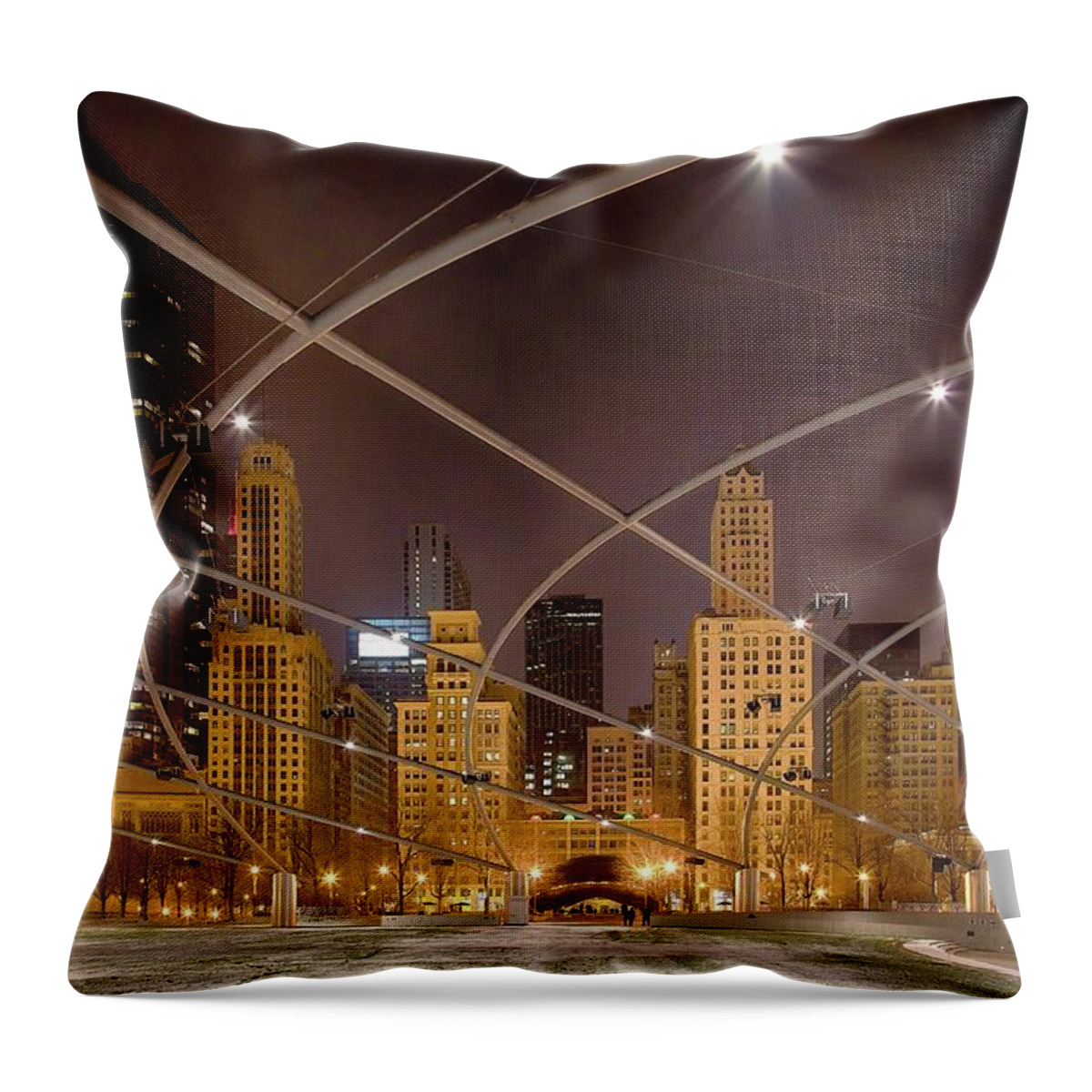 Downtown District Throw Pillow featuring the photograph Millennium Park Skyline Chicago by David Hartwell