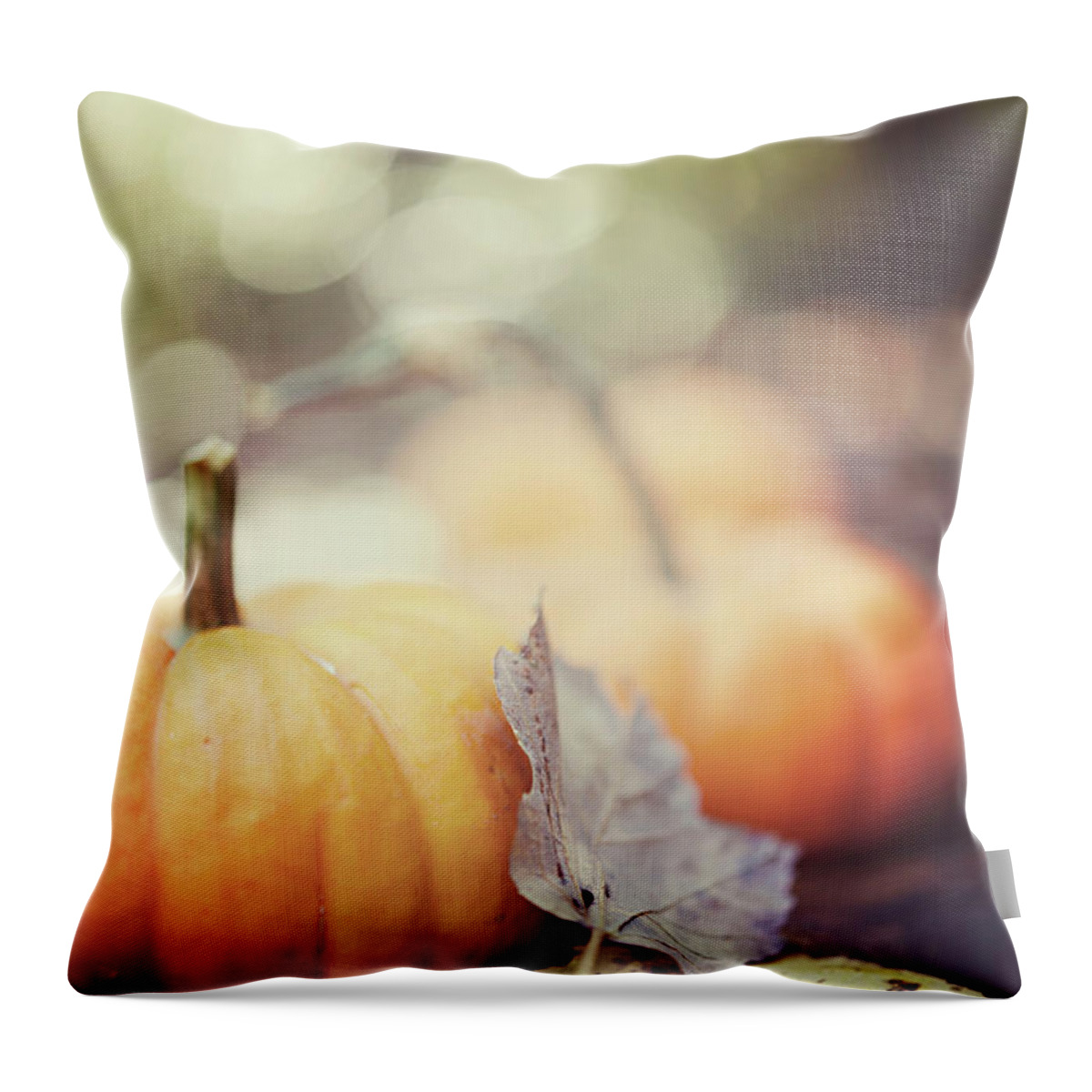 Woodbridge Throw Pillow featuring the photograph Mini Pumpkins With Leaves by Samantha Wesselhoft Photography