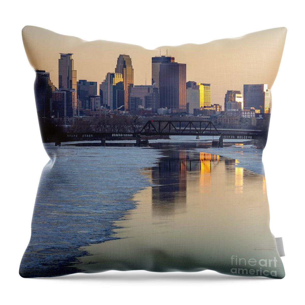 Minneapolis Throw Pillow featuring the photograph Minneapolis Skyline At Sunset 2 by Susan Rydberg