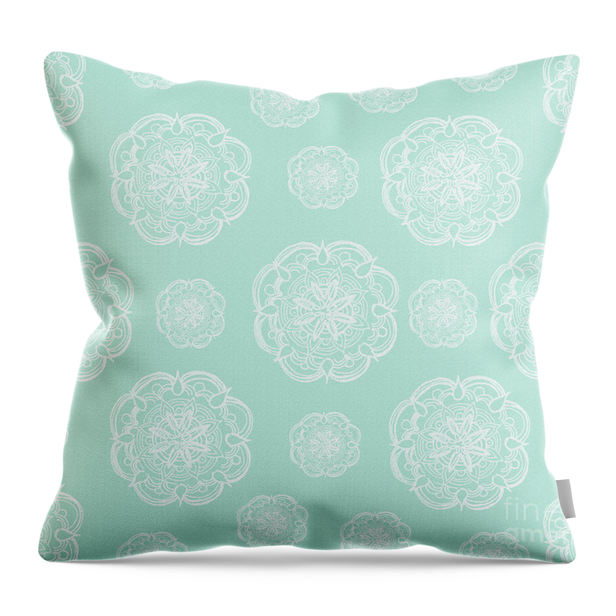 Graphic-design Throw Pillow featuring the painting Mint Romantic Flower Mandala Pattern #2 #decor #art by Anitas and Bellas Art
