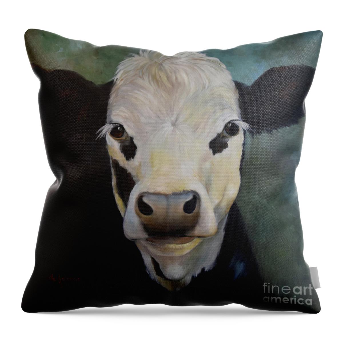 Realistic Cow Throw Pillow featuring the painting Miss Clementine by Cheri Wollenberg