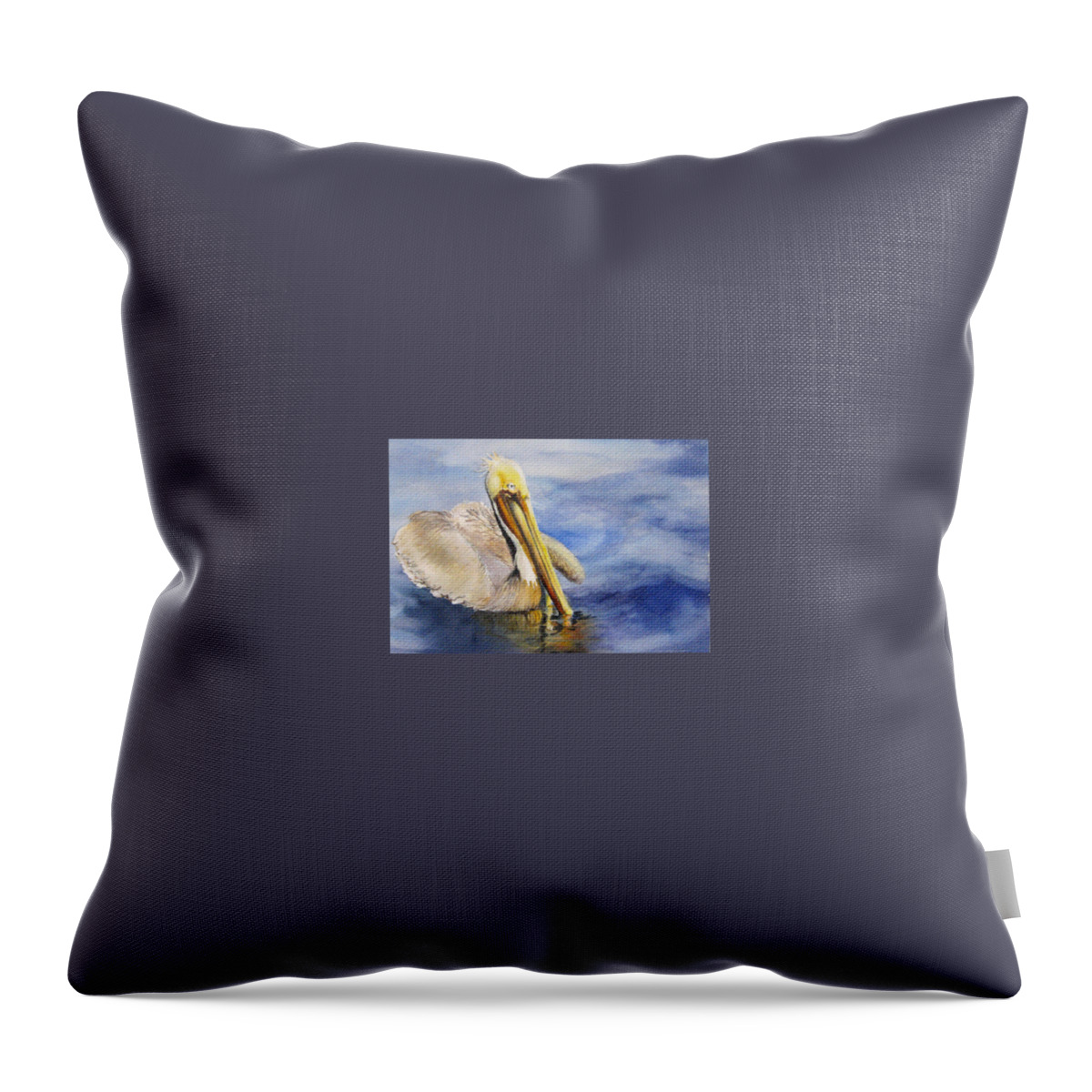 Pelican Throw Pillow featuring the painting Miss. Pelican by Bobby Walters