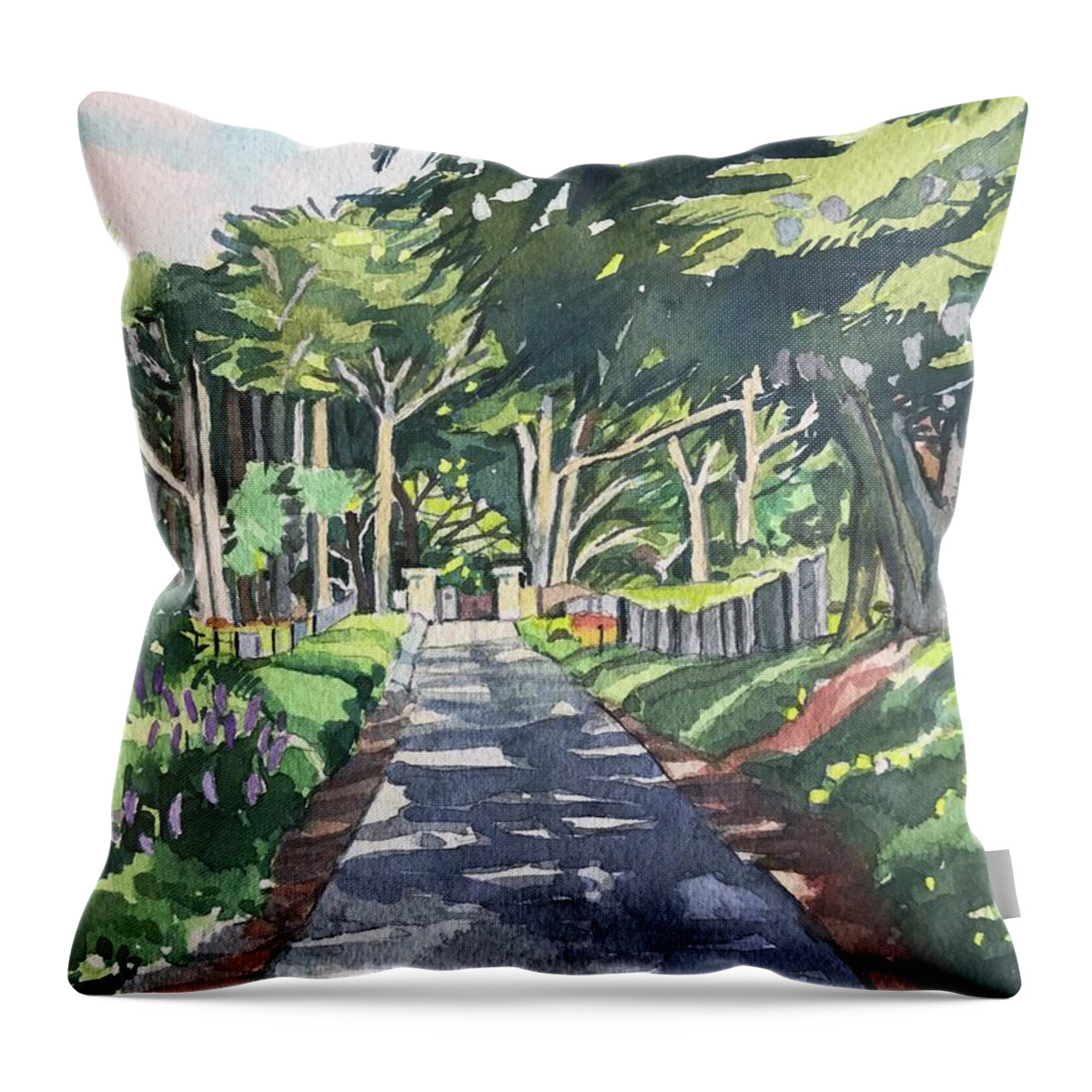 Carmel Throw Pillow featuring the painting Monastery Gates by Luisa Millicent