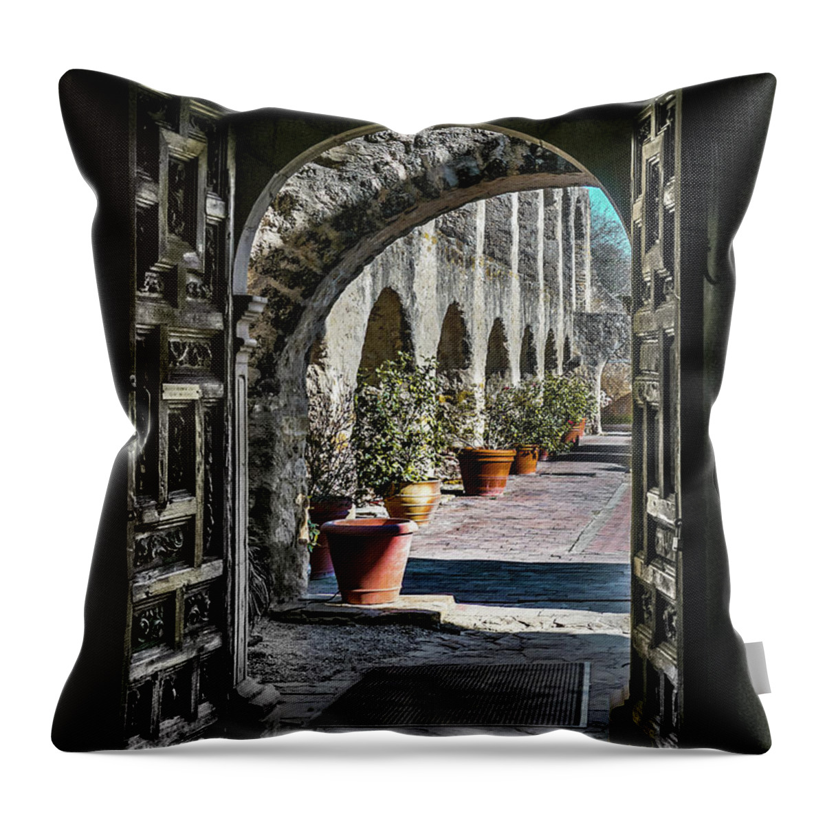 Mission San Jose Throw Pillow featuring the photograph Mission San Jose View by David Meznarich
