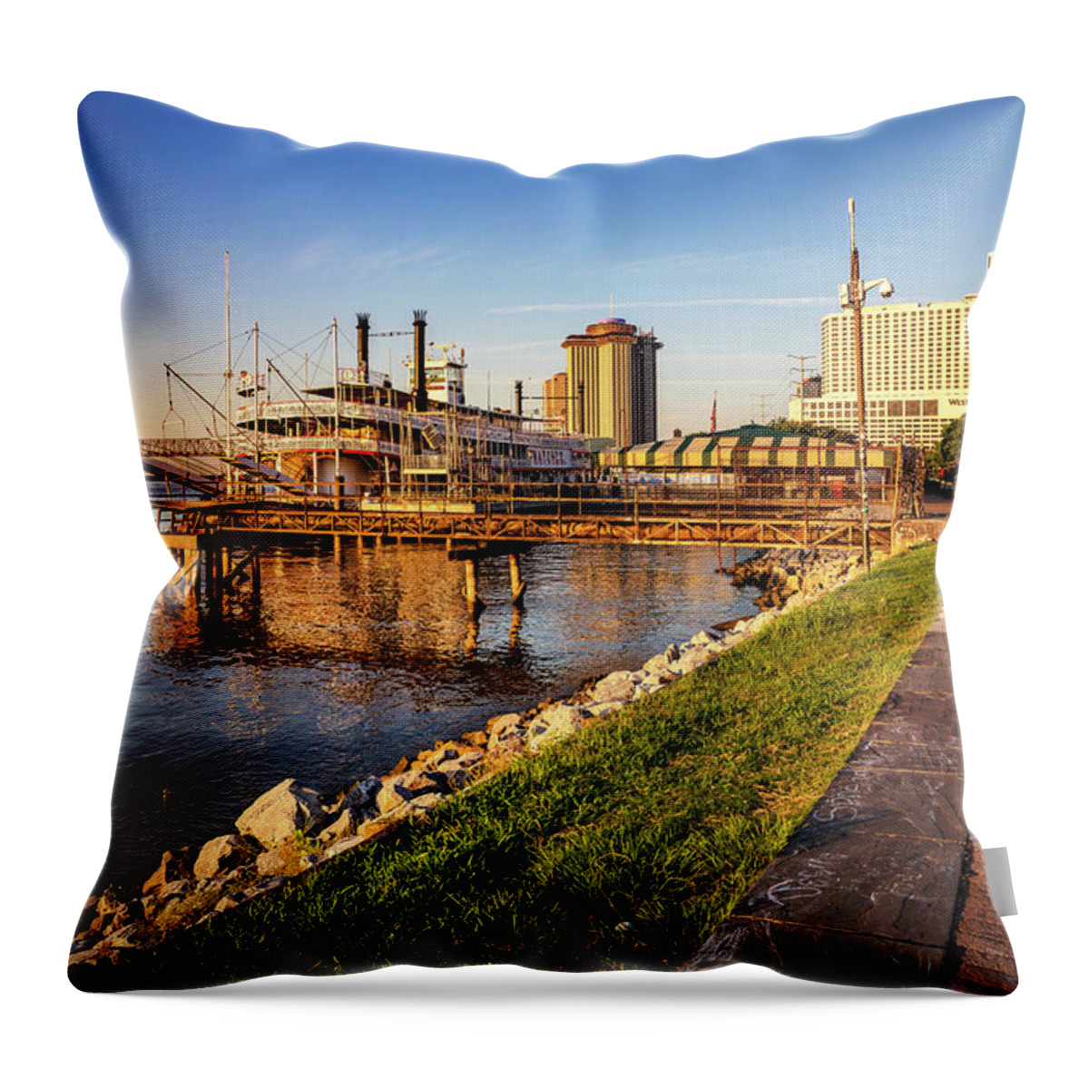 Estock Throw Pillow featuring the digital art Mississippi River, New Orleans, La by Claudia Uripos