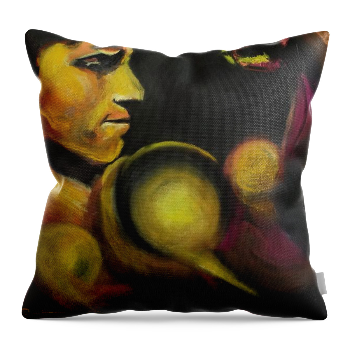 Arnold Schwarzenegger Throw Pillow featuring the pastel MISTER of the UNIVERSE by Eric Dee