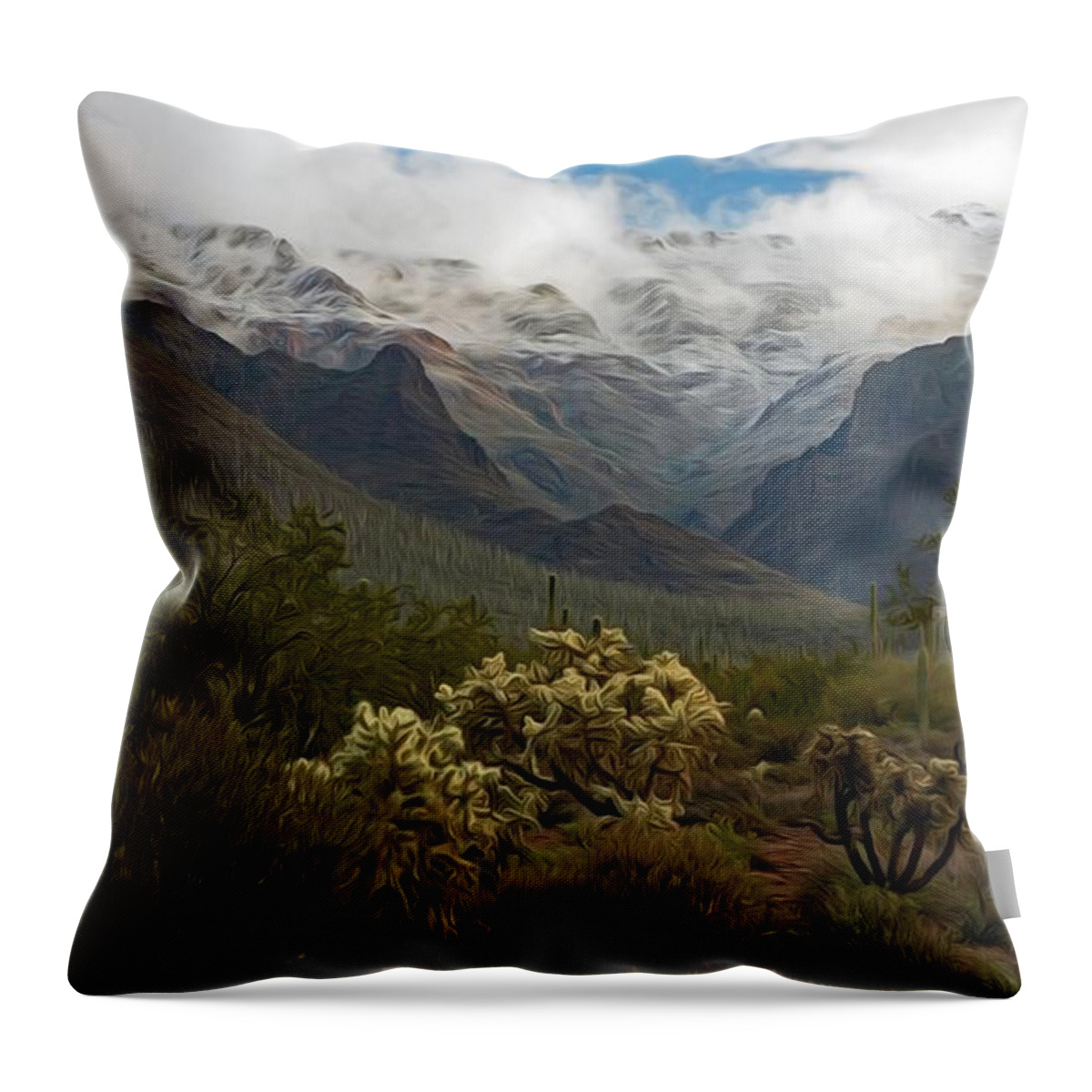 Landscape Throw Pillow featuring the photograph Misty Mountain Morning by Hans Brakob