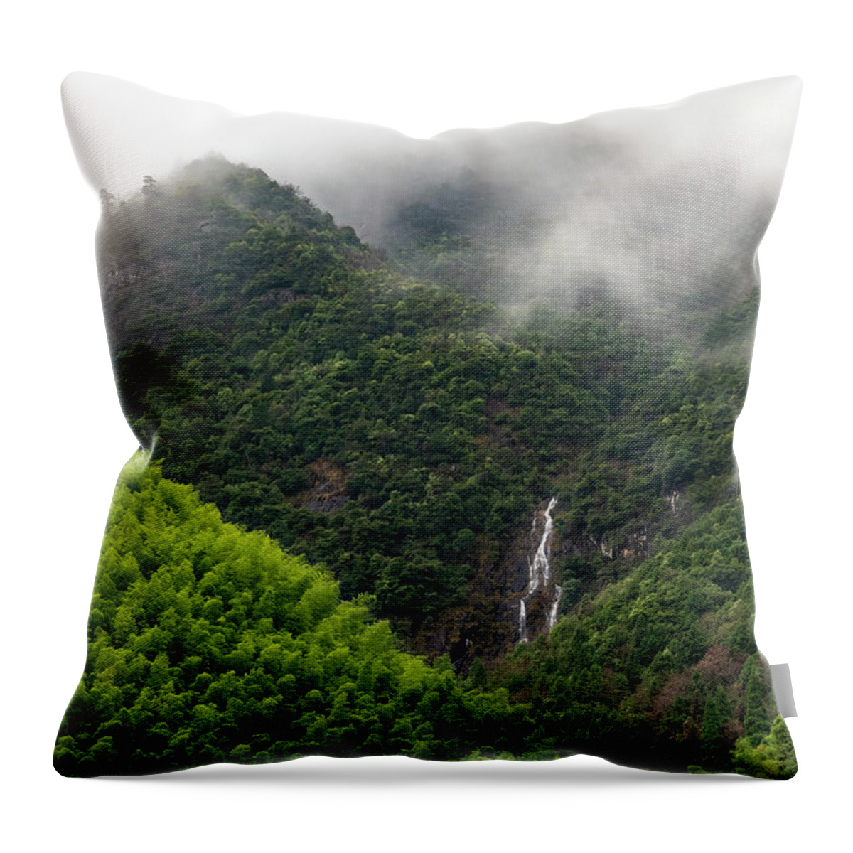 Waterfall Throw Pillow featuring the photograph Misty Mountain Waterfall by William Dickman