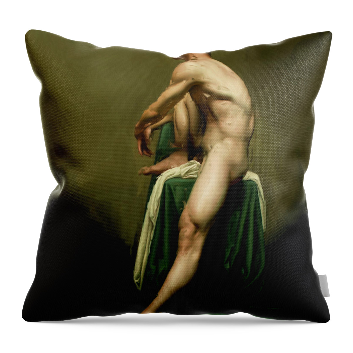 Model With Raised Knee Throw Pillow featuring the painting Model with Raised Knee by Troy Caperton