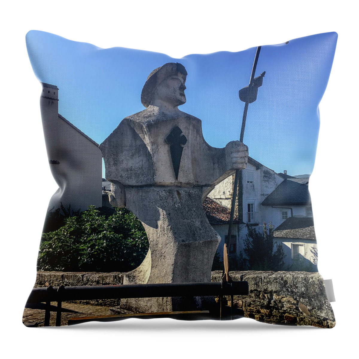 Villafranca Del Bierzo Throw Pillow featuring the photograph Modern sculpture of a pilgrim b4 by Ben Massiot